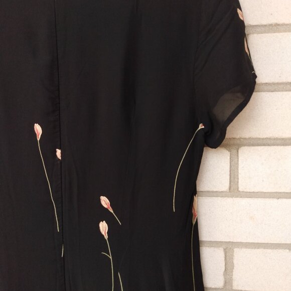 Vintage 90s Black Chiffon Dress with Flowers Size 8 Made in Canada by Braemar - Picture 9 of 13